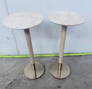 (2) West Elm Small Bronze & Marble Round Tables