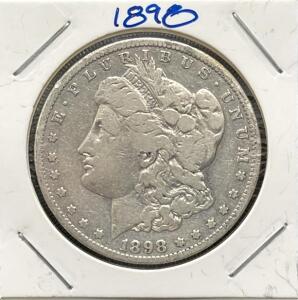 1898 Morgan Dollar Coin, United States Mint, 90% Silver, One Dollar