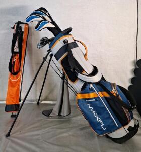 (1) Adult Golf Bag W/ (3) Woods, (4) Irons, (1) Putter & (1) Youth Golf Bag