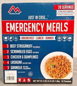 (1) Mountain House Emergency Meal Kit (28) Serving / (15)Pouch Assortment, Best By Date Dec 2050