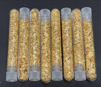 Gold Leaf/Flake in Vials, 8 Vials, 18K-24K Purity