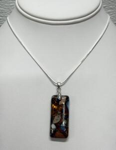 Sterling Silver Necklace with Blue Sea Sediment Jasper Pendant, 29.25 Carats