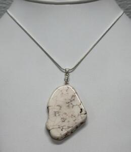 White Buffalo Turquoise Pendant Necklace, 58.5 Carats, 925 Silver