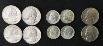 (4) Washington Quarter from 1965 to 1967 (4) Eisenhower Dimes from 1957 to 1967 (2) Jefferson Nickels from 1941 to 1964