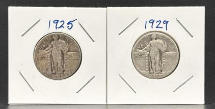 1925 & 1929 Standing Liberty Quarters, United States Mint, Silver Coins