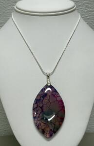 Silver Chain with 123.95ct. Purple Pink Agate Necklace Pendant