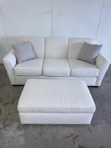 (1) Demeyer Furniture English 305 Sofa & English 2400-81 Rolling Storage Ottoman CL & FK