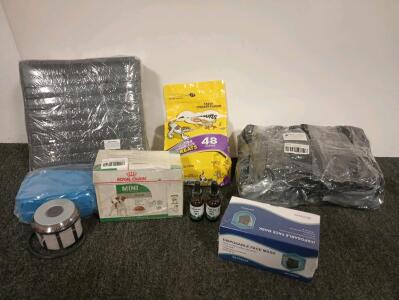 20 x 20 FT Shade Cloth, (50) Acoustic 12" Square Panels, 48oz Temptation Cat Treats, (18) Hemp Oil For Pets, And More