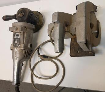 Vintage Ingersoll-Rand Industrial Heavy Duty Wildcat 7" Angle Grinder/Sander. Vintage Black & Decker No. 7301 7-1/4" Circular Saw.