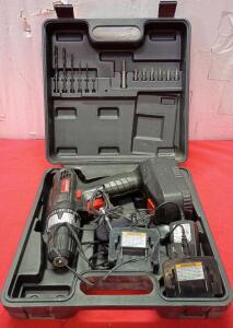 Drill Master Cordless Drill/Driver Kit. With Two Chargers And Accessories