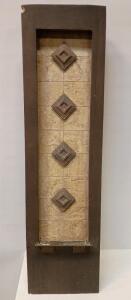 Wall-Mounted Indoor Water Fountain With a Wood Frame and Tiled Center Section. 42" Tall