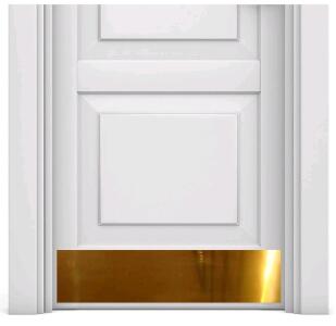 Deck the Door Decor | Door Kick Plate - Anodized Aluminum - Industrial Self-Adhesive Mount (8x30", Shiny Brass)