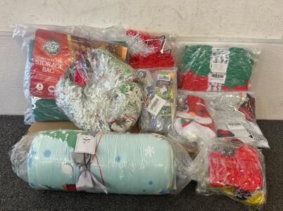(1) Christmas Blanket, Finger Yarn, (1) Wreath, And More