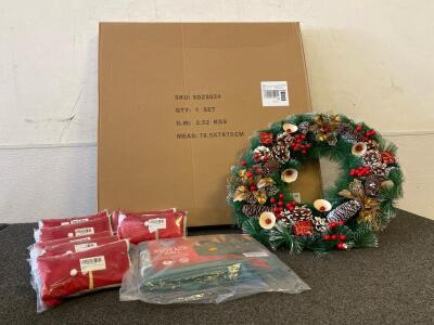(1) Outdoor Bow Wreath, Indoor Wreath, (7) Stockings, Christmas