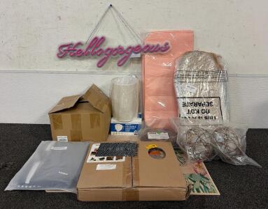 BRAND NEW PRODUCTS!! (1) Box Of Weimesic 10 Sheets Peel And Stick Tile, (1) Gyozelem Womens Raincoat (4XL), (1) Lamp Shade, And So Much More!!
