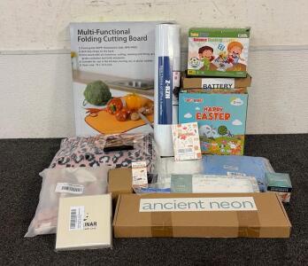 BRAND NEW PRODUCTS!! Including (1) 48 Pcs Game Gifts, Balance Stacking Blocks Game, (1) Multi-Functional Folding Cutting Board, (1) Rechargeable Li-Ion Battery, And So Much More!!