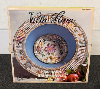 (1) Villa Flora Hand Painted Collection Large Floral Serving Bowl