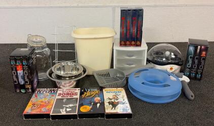 (1) Cat Circular Toy, (4) Animal Water Bowls, (1) Sterilite 3 Compartment Organizer, And More!!