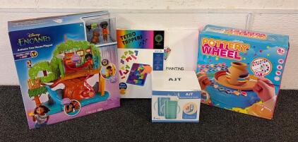 BRAND NEW TOYS!!! (1) Encanto Antonio Tree House Playset, (1) Pottery Wheel, (1) Diamond Painting Kit, And More!!!