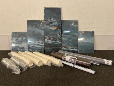 (5) Piece Wall Art Set, Roll Of Vinyl Flooring, Plastic and Paper Cups, Static Cling Window Film, Roll of Magnetic Arch Wall Decal and 2025 Calendar/ Planner