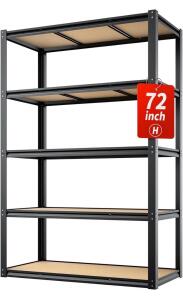 Kitsure Storage Shelves - 5-Tier Heavy-Duty Metal Garage Shelving Unit for Warehouse, Garage, Tool Room, Utility Pantry Shelves with 500 lbs Weight Capacity, 12.6" x 33.1" x 72", Black