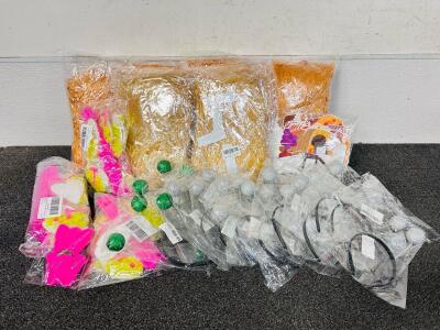 (12) Packs Of Luau Grass, Fall Table Decor, DIY Pinwheel Flower Kits, and Headband With Silver and Green Antennas