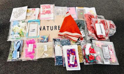 Arts and Crafts Bundle: Faux Flowers, Bday Candles, Floral Mat, Girls Shaws, Satin Hair Clips, Phone Cases and More