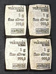 (4) Valcambi Suisse 1G 999.0 Fine Silver Bars