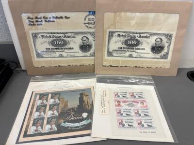 Mixed Collectibles Lot: Princess Diana Stamps & BEP Souvenir Currency Cards