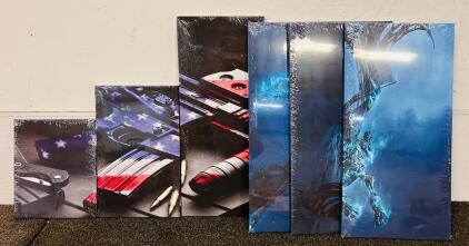 (2) Multi Peice Wall Art Canvas Prints: Firearm and Dragon
