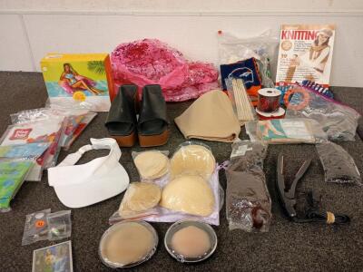 Women's Assorted Lot (1) Size 12 "The Drop" Women's Shoes (6) Stick Strapless Bras (7) Inflatable Water Toys (1)I Taughy Myself To Knit Book with Knitting Accessories and More