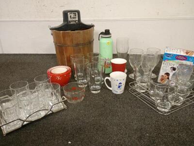 2 (6) Piece Drinking Glass Sets (1) Tall Glass 4 Piece Set (3) Glass Wine Tumblers Miscellaneous Kitchen Ware (1) Model 78 4 Quart Ice Cream Maker