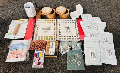 (2) Watercolor Workbooks, Jewelry, Mixed Bonsai Lotus Seeds, (2) Keepsake Wood Containers, Coffee Mug And More