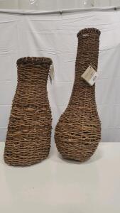 (2) Hand Woven Wicker Vase Made From Haiti