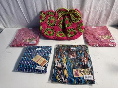 Full Circle Surplice Dresses in Various Sizes and Patterns with Woven Bag