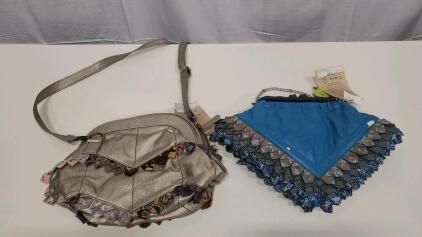 Banjara Leather Bags, Silver Crossbody & Blue Clutch