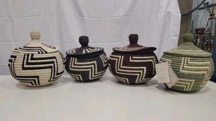 (4) Hand Woven Baskets With COA