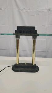 Vintage Brass Table Lamp with Glass Shade, Rotary Switch, Electric