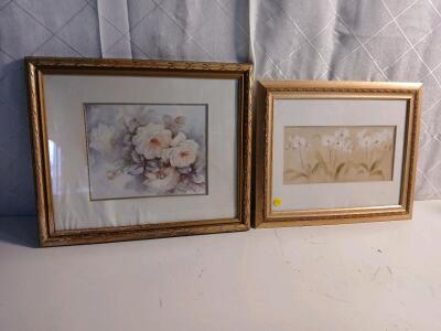 (2) Assorted Flower Picture Wall Decor -15"x18" & 17"x14"