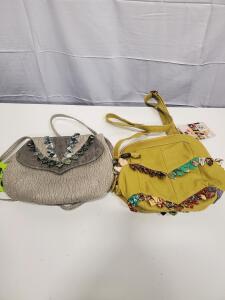 Dialog Crossbody Bag, Yellow and Grey, Flap with Magnetic Snap, Decorative Trim