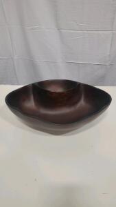Dark Brown Wooden Bowl with Wavy Rim Design