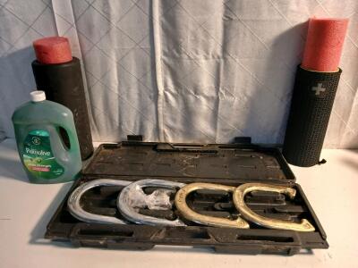 (1) Franklin Sports Horseshoes Set (2) 1.5' Muscle Rollers (1) Palmolive Ultra Strength Dish Soap 70 floz