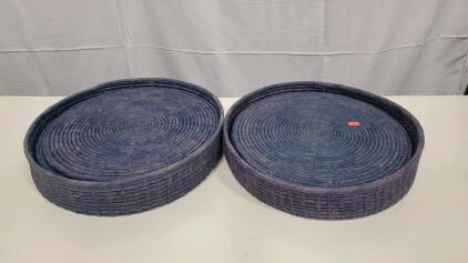 (2) 6 Hand Woven Placemats With Basket Holder