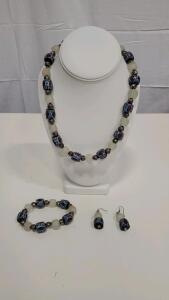 Krobo Bead Jewelry Set, Necklace, Bracelet & Earrings, Multicolor