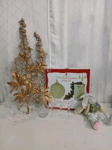 (1) Vintage 7pc 1810 Romania Anchor Wine Glass And Decanter Set (1) 2pc Wreath & Garland Storage Kit & More