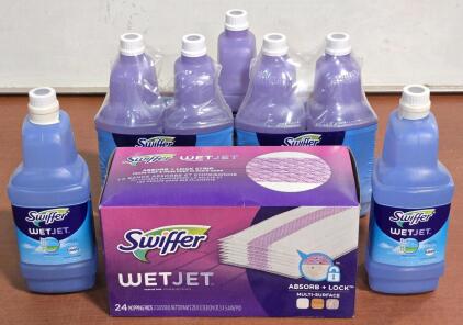 (7) *New* Swiffer WetJet Floor Cleaner Bottles & (1) 24ct Box WetJet Mop Pads