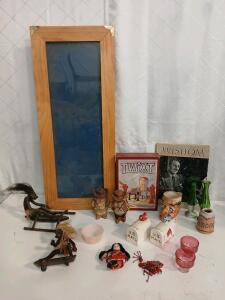 (1) 35"x14" Wooden Display Case (1) Vintage Twixt Board Game (1) Pair Of Cowboy And Cowgirl Salt And Pepper Shakers & More