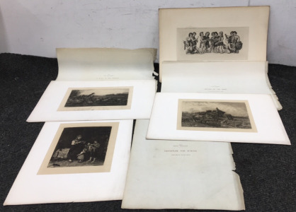 (4) Antique Engravings (1) “Departure For School” By Mihaly Munkacsy (1) ”Return of the Herd” By Anton Braith (1) “A Wolf in the Thicket” by Otto Von Thoren (1) Unknown Engraving