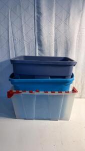 (3) Plastic Storage Totes -(21&rdquo;x15&rdquo;x16&rdquo;,22&rdquo;x15&rdquo;x16&rdquo;,23&rdquo;x16&rdquo;x12&rdquo;)