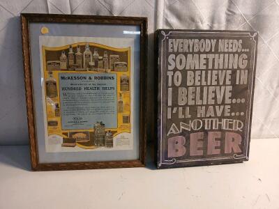 (2) Assorted Wall Decor -13"x17" & 12"x16"
